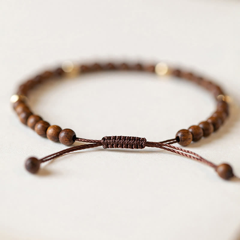 Buddha Stones4mm 極薄 白檀 14K 金メッキ 銅ビーズ 保護ブレスレット