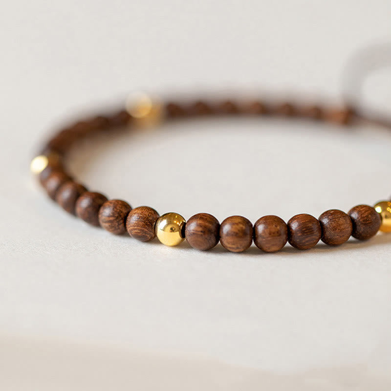 Buddha Stones4mm 極薄 白檀 14K 金メッキ 銅ビーズ 保護ブレスレット