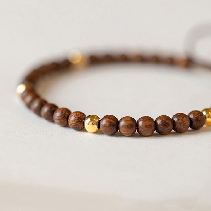 Buddha Stones4mm 極薄 白檀 14K 金メッキ 銅ビーズ 保護ブレスレット
