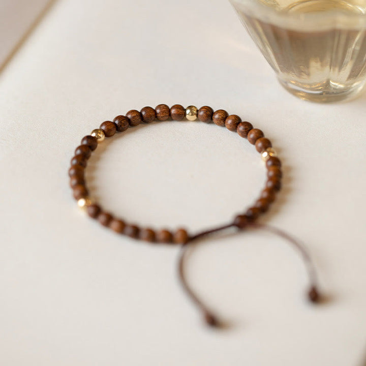 Buddha Stones4mm 極薄 白檀 14K 金メッキ 銅ビーズ 保護ブレスレット