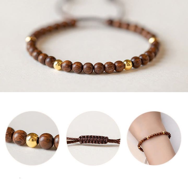 Buddha Stones4mm 極薄 白檀 14K 金メッキ 銅ビーズ 保護ブレスレット