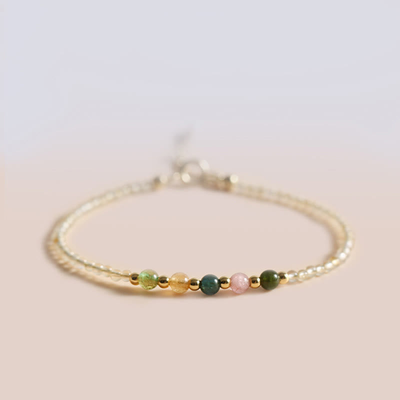 Buddha Stones2.5mm 極薄 シトリン トルマリン 14K ゴールドフィルド 銅ビーズ 繁栄のブレスレット