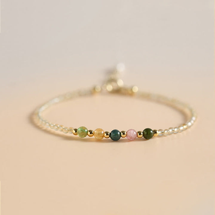 Buddha Stones2.5mm 極薄 シトリン トルマリン 14K ゴールドフィルド 銅ビーズ 繁栄のブレスレット