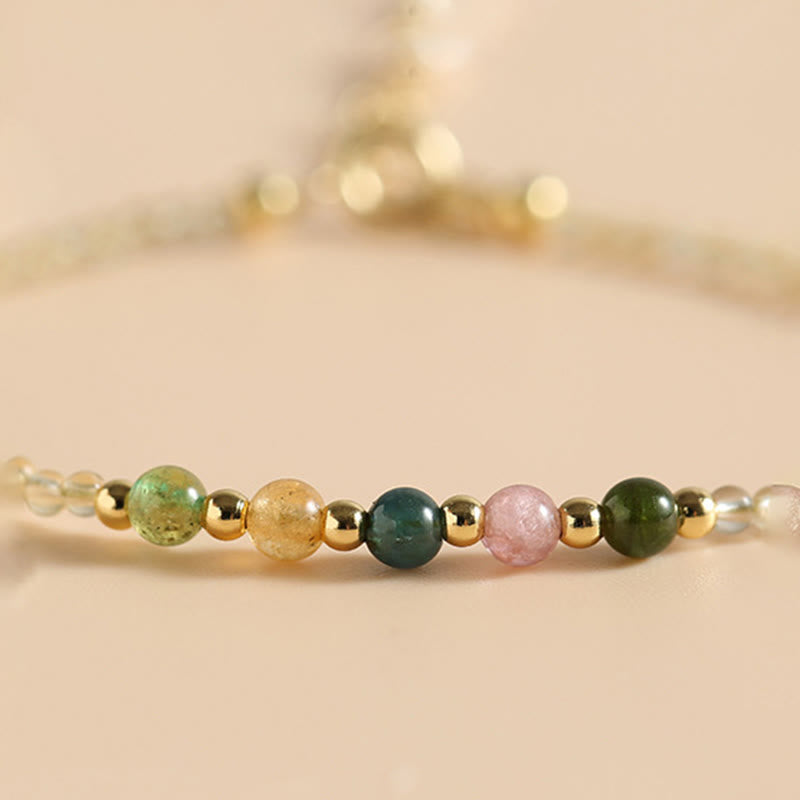 Buddha Stones2.5mm 極薄 シトリン トルマリン 14K ゴールドフィルド 銅ビーズ 繁栄のブレスレット