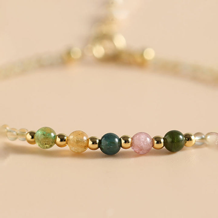 Buddha Stones2.5mm 極薄 シトリン トルマリン 14K ゴールドフィルド 銅ビーズ 繁栄のブレスレット