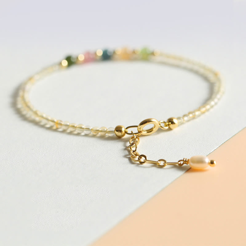 Buddha Stones2.5mm 極薄 シトリン トルマリン 14K ゴールドフィルド 銅ビーズ 繁栄のブレスレット