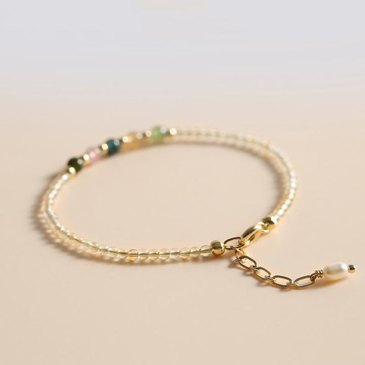 Buddha Stones2.5mm 極薄 シトリン トルマリン 14K ゴールドフィルド 銅ビーズ 繁栄のブレスレット
