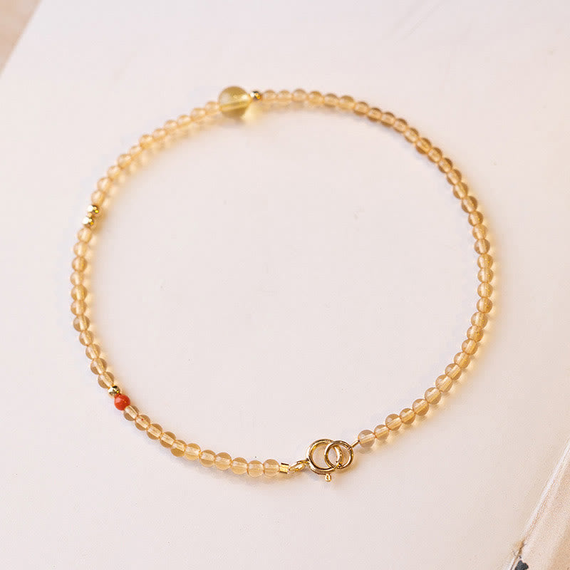 Buddha Stones 2mm 極薄シトリン 14K ゴールドメッキ銅ビーズ 保護ブレスレット