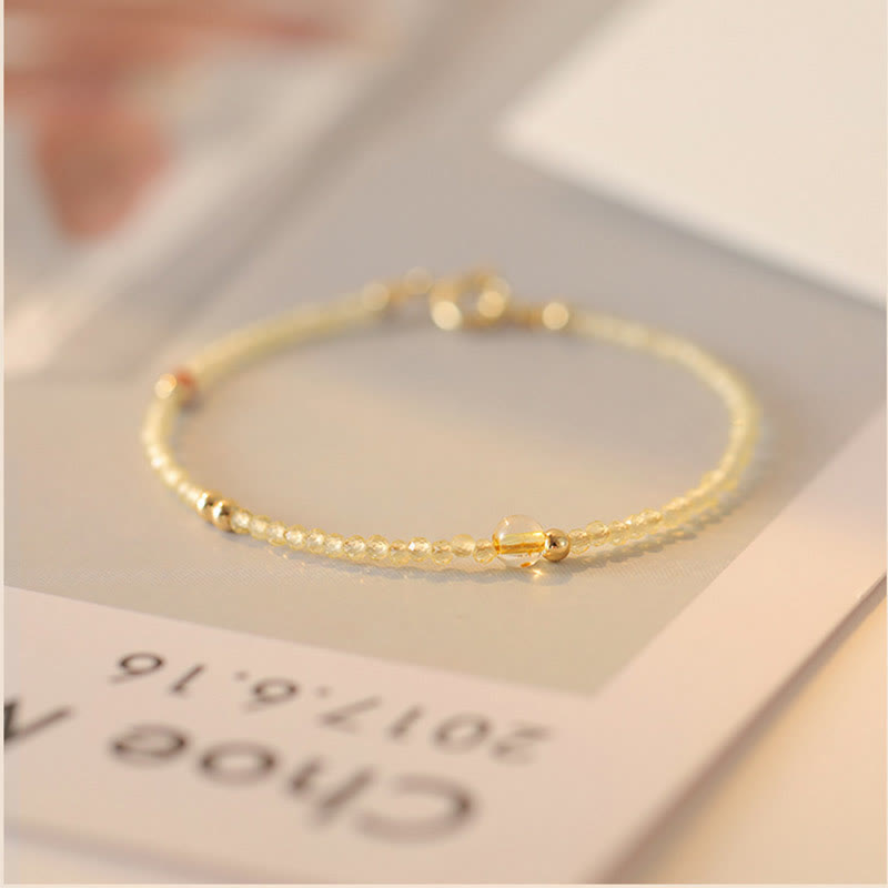 Buddha Stones 2mm 極薄シトリン 14K ゴールドメッキ銅ビーズ 保護ブレスレット