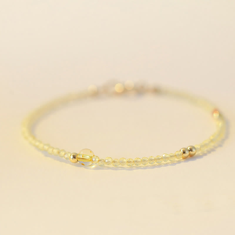 Buddha Stones 2mm 極薄シトリン 14K ゴールドメッキ銅ビーズ 保護ブレスレット