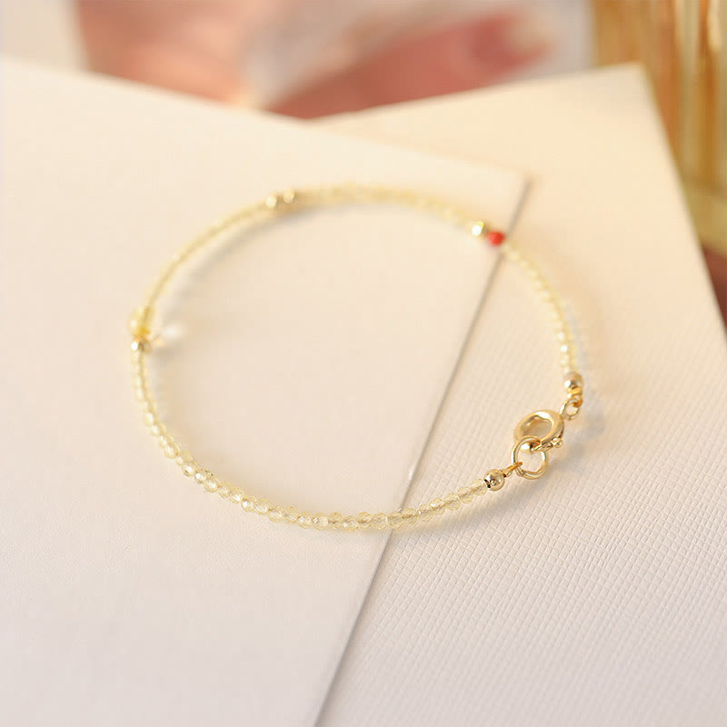 Buddha Stones 2mm 極薄シトリン 14K ゴールドメッキ銅ビーズ 保護ブレスレット