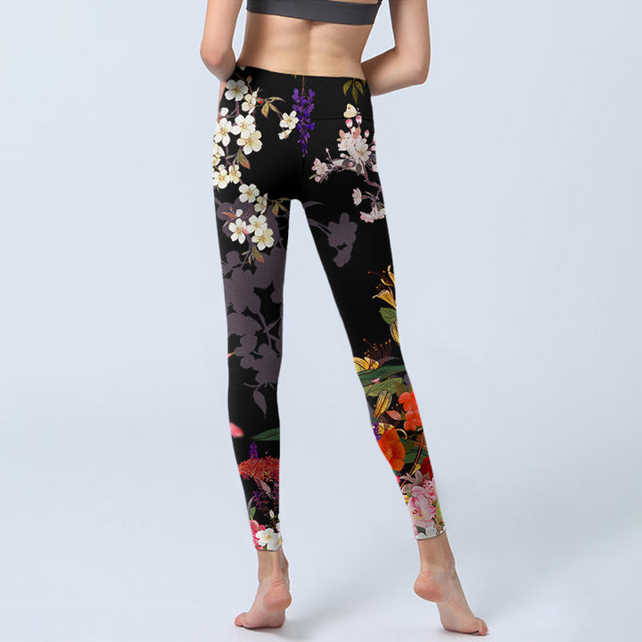 Buddha Stonesブラック カラフルフラワープリント ジムレギンス レディース ヨガパンツ - image 7
