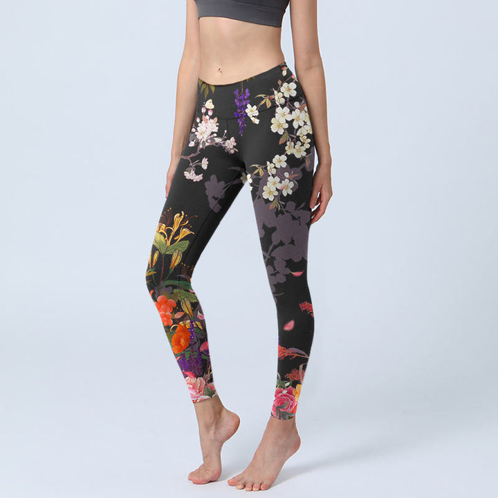 Buddha Stonesブラック カラフルフラワープリント ジムレギンス レディース ヨガパンツ - 黒 - US18、 UK/AU22、 EU50 (4XL) - image 1