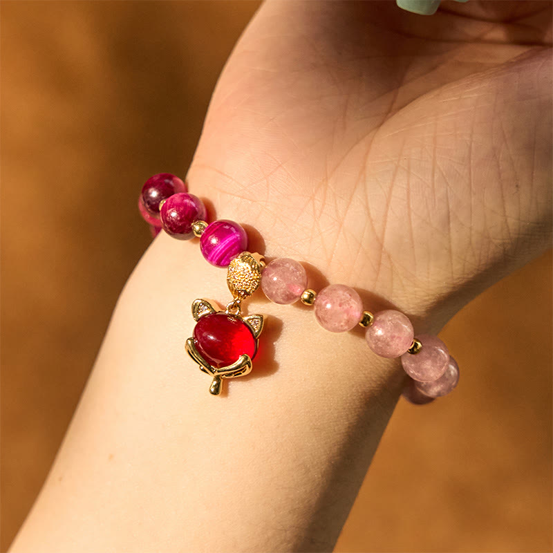 Buddha Stones天然ストロベリークォーツPiXiu愛ブレスレット