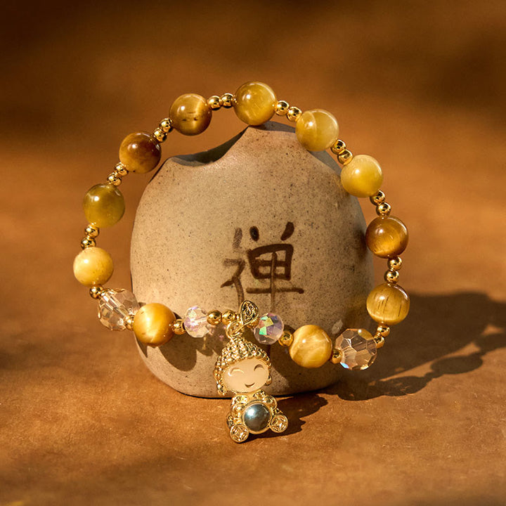 Buddha Stonesイエロータイガーアイ 瞑想仏陀守護ブレスレット