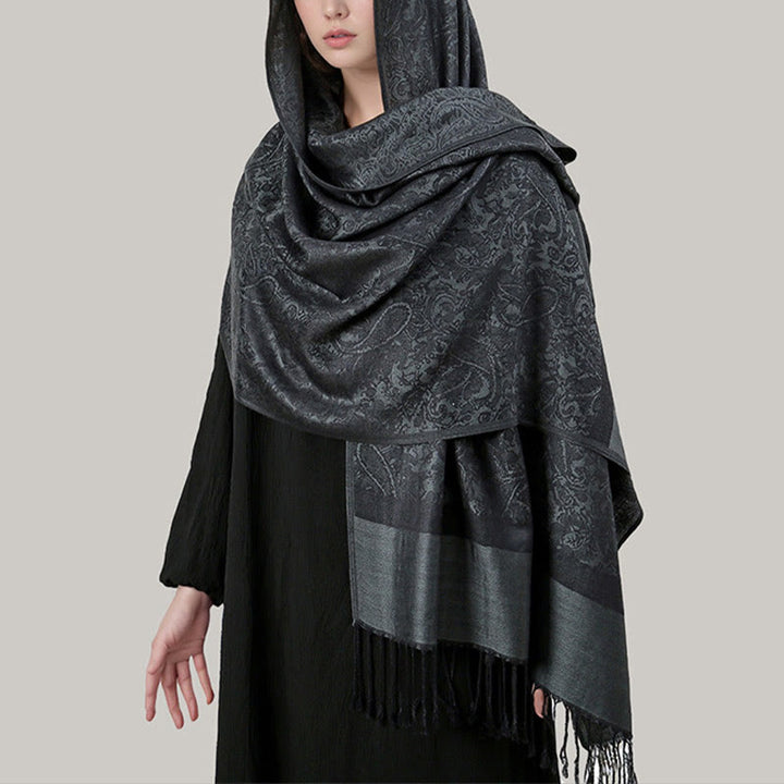 Buddha Stonesチベットカシュー ジャカード タッセル ショール 春 秋 冬 暖かい 心地良い スカーフ ラップ - スレートグレー 180×70cm - image 26