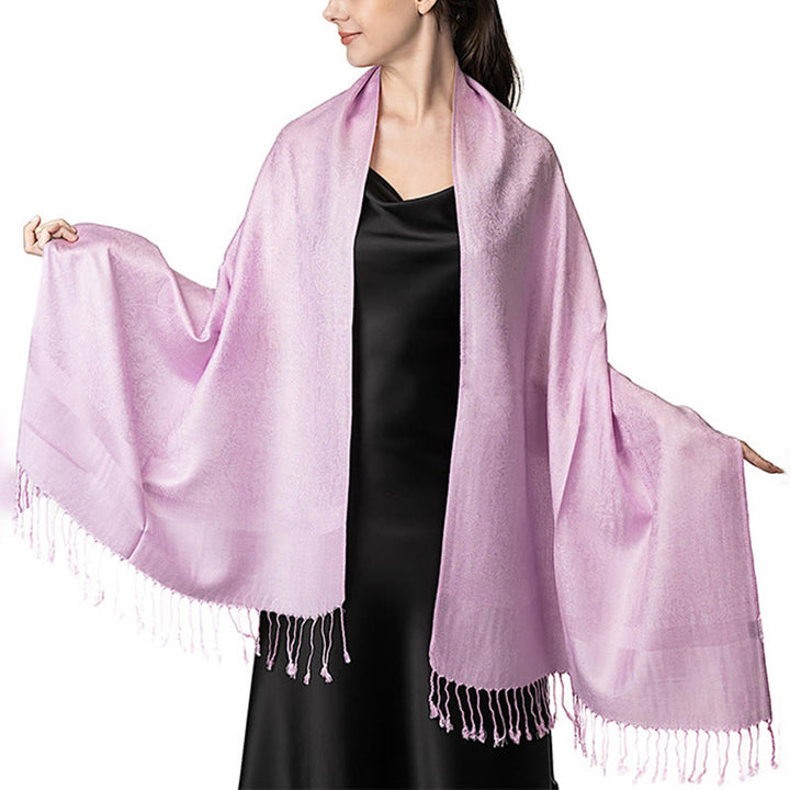Buddha Stonesチベットカシュー ジャカード タッセル ショール 春 秋 冬 暖かい 心地良い スカーフ ラップ - ピンク 180×70cm - image 20