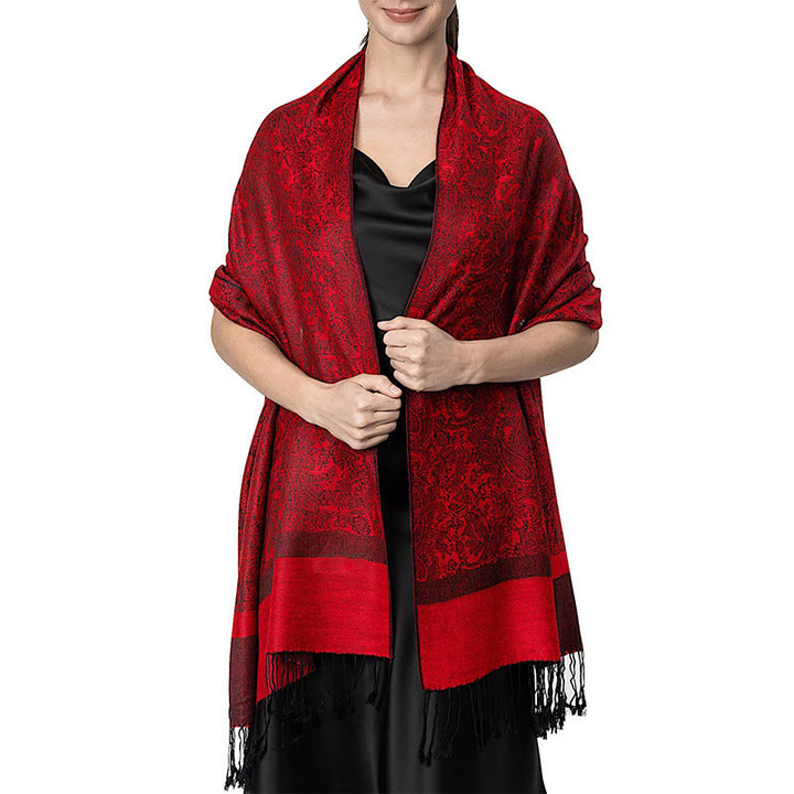 Buddha Stonesチベットカシュー ジャカード タッセル ショール 春 秋 冬 暖かい 心地良い スカーフ ラップ - レッド 180×70cm - image 24