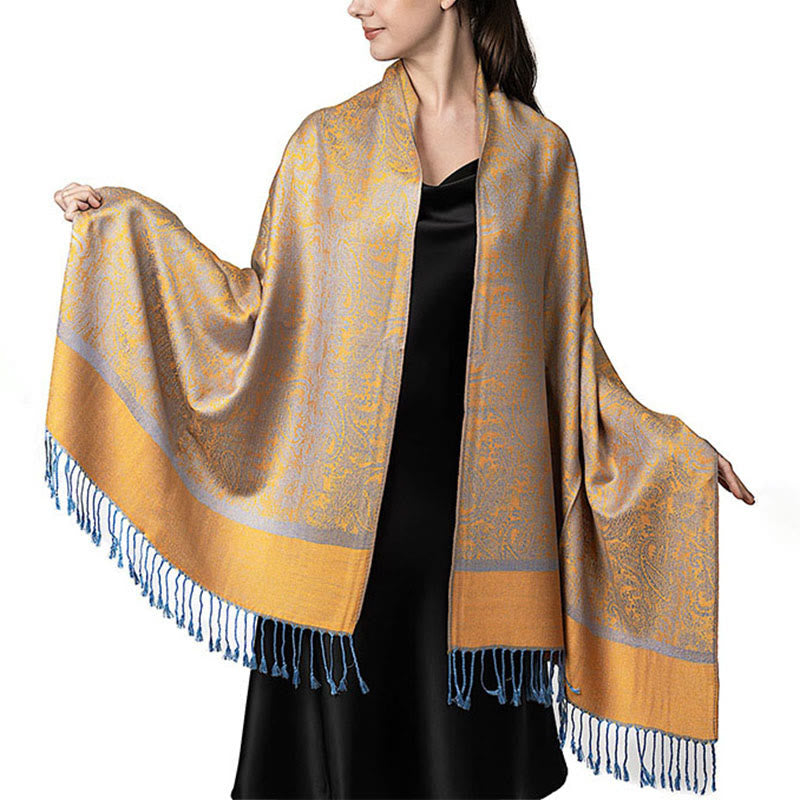 Buddha Stonesチベットカシュー ジャカード タッセル ショール 春 秋 冬 暖かい 心地良い スカーフ ラップ