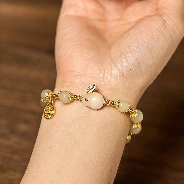 Buddha Stones天然和田翡翠 福文字福ブランド うさぎの豊かさのブレスレット