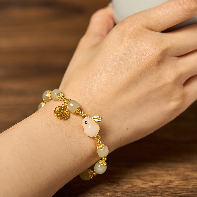 Buddha Stones天然和田翡翠 福文字福ブランド うさぎの豊かさのブレスレット
