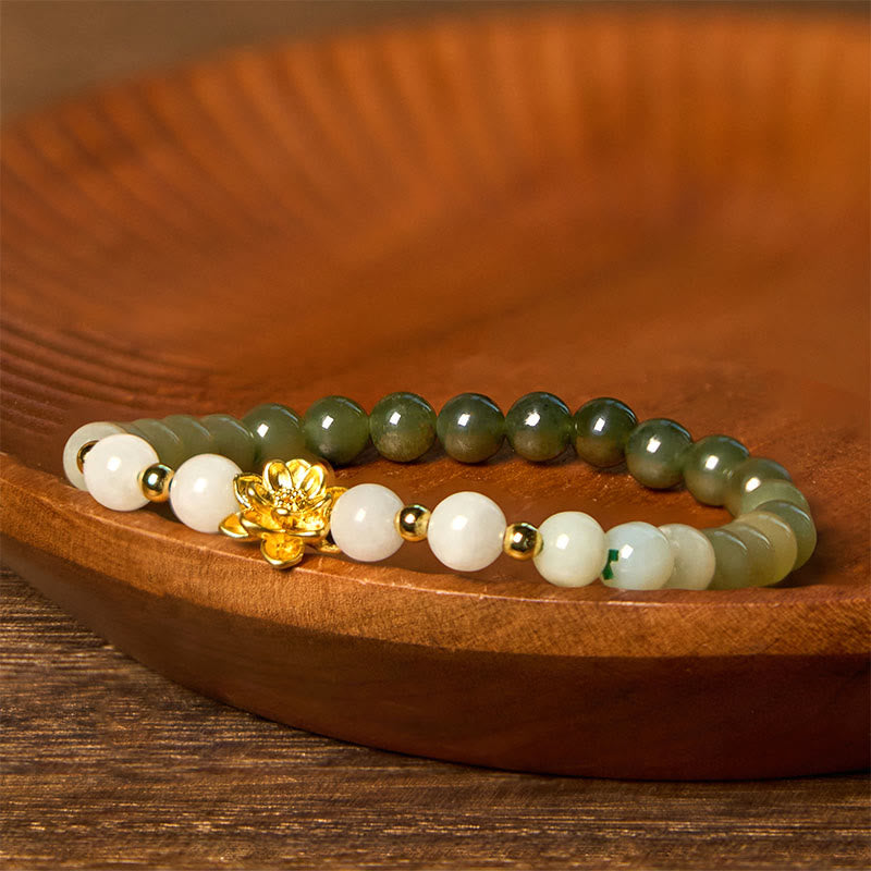 Buddha Stones天然和田翡翠グラデーション蓮華ブレスレット