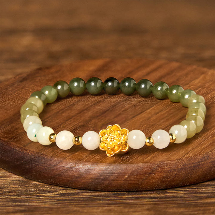 Buddha Stones天然和田翡翠グラデーション蓮華ブレスレット