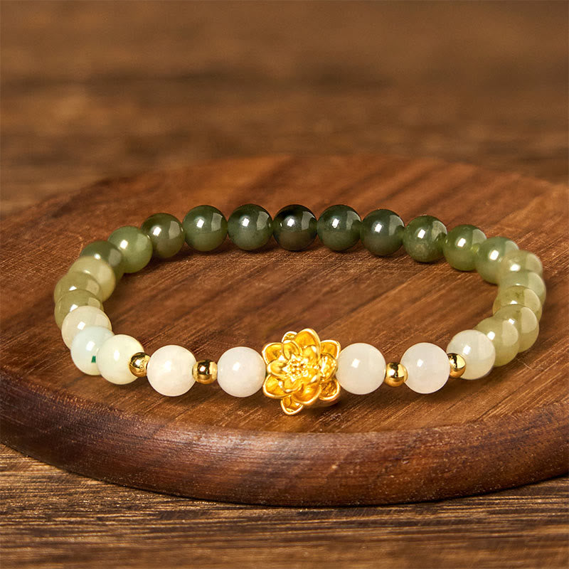 Buddha Stones天然和田翡翠グラデーション蓮華ブレスレット