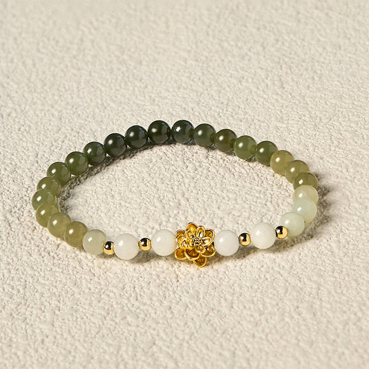 Buddha Stones天然和田翡翠グラデーション蓮華ブレスレット