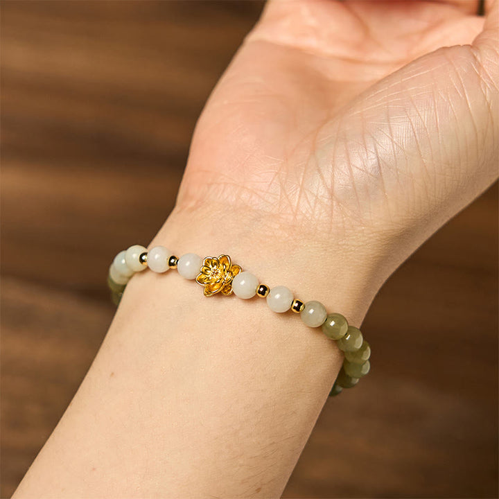 Buddha Stones天然和田翡翠グラデーション蓮華ブレスレット
