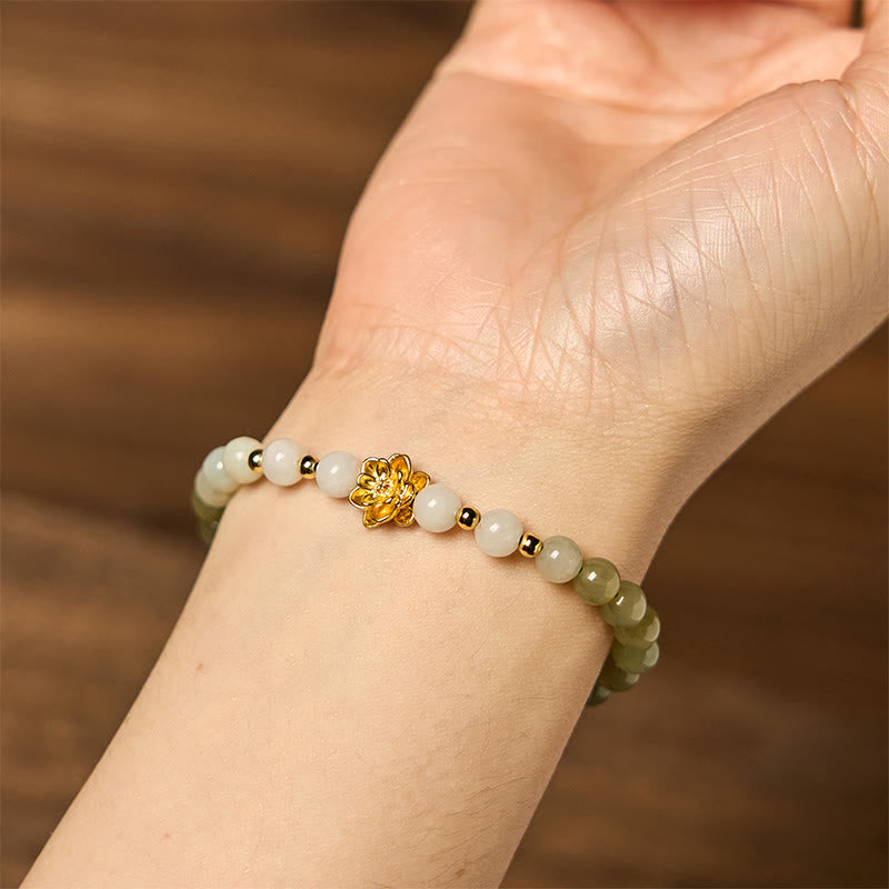 Buddha Stones天然和田翡翠グラデーション蓮華ブレスレット