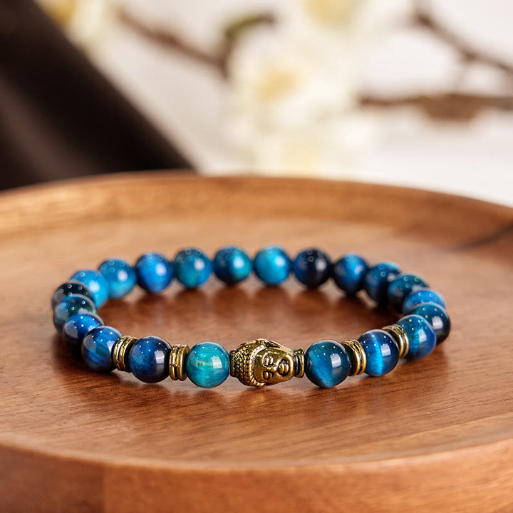 Buddha Stonesブルーグリーンレッドタイガーアイ 仏陀頭 バランスブレスレット