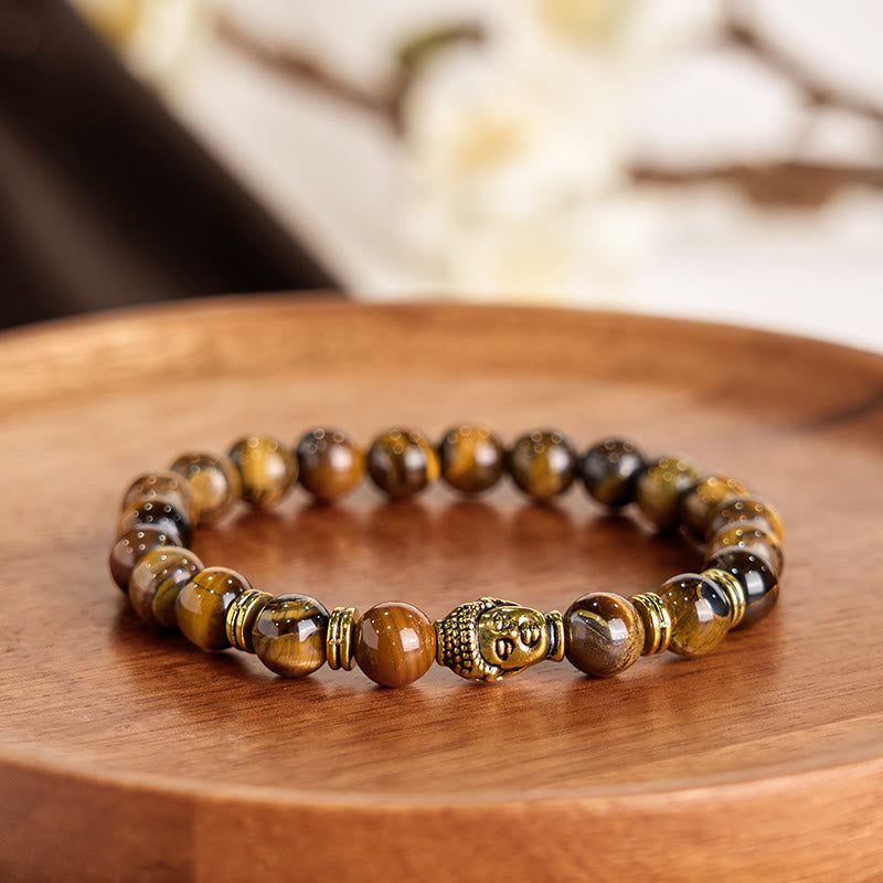 Buddha Stonesブルーグリーンレッドタイガーアイ 仏陀頭 バランスブレスレット