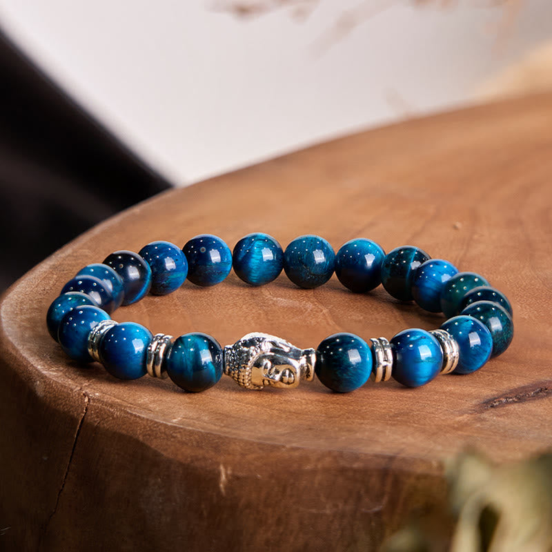 Buddha Stonesブルーグリーンレッドタイガーアイ 仏陀頭 バランスブレスレット