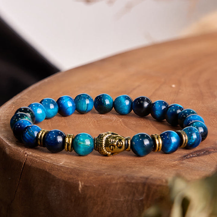 Buddha Stonesブルーグリーンレッドタイガーアイ 仏陀頭 バランスブレスレット