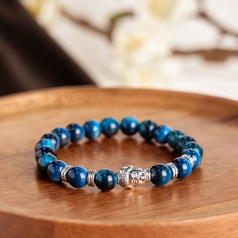 Buddha Stonesブルーグリーンレッドタイガーアイ 仏陀頭 バランスブレスレット
