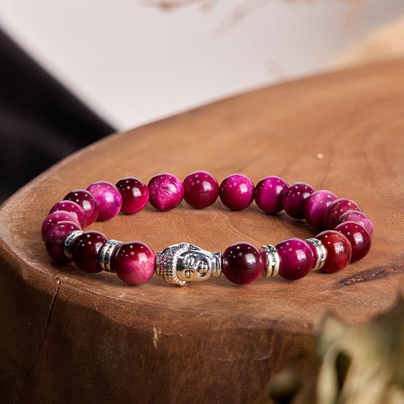 Buddha Stonesブルーグリーンレッドタイガーアイ 仏陀頭 バランスブレスレット