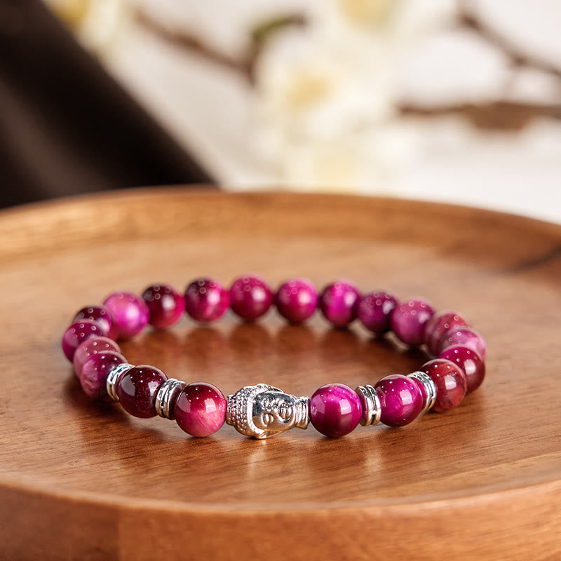 Buddha Stonesブルーグリーンレッドタイガーアイ 仏陀頭 バランスブレスレット