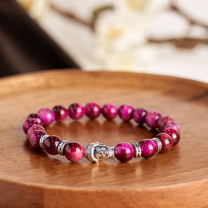 Buddha Stonesブルーグリーンレッドタイガーアイ 仏陀頭 バランスブレスレット