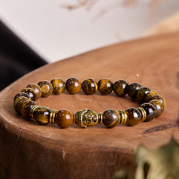 Buddha Stonesブルーグリーンレッドタイガーアイ 仏陀頭 バランスブレスレット