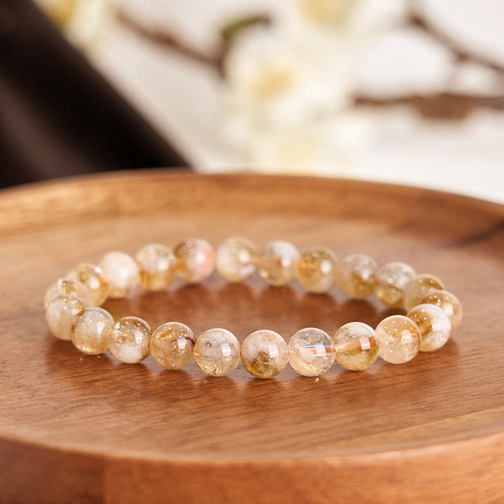 Buddha Stones天然シトリンスノーフレーククリスタル繁栄ブレスレット