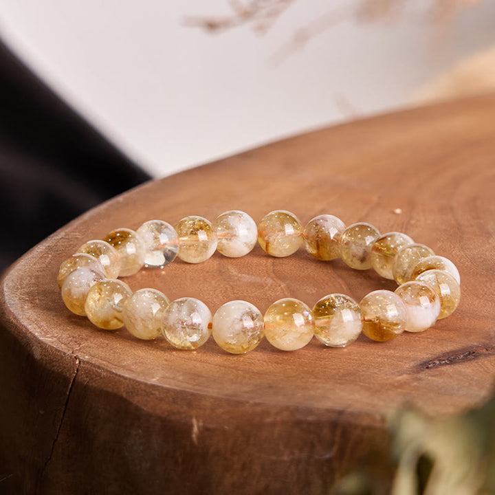 Buddha Stones天然シトリンスノーフレーククリスタル繁栄ブレスレット