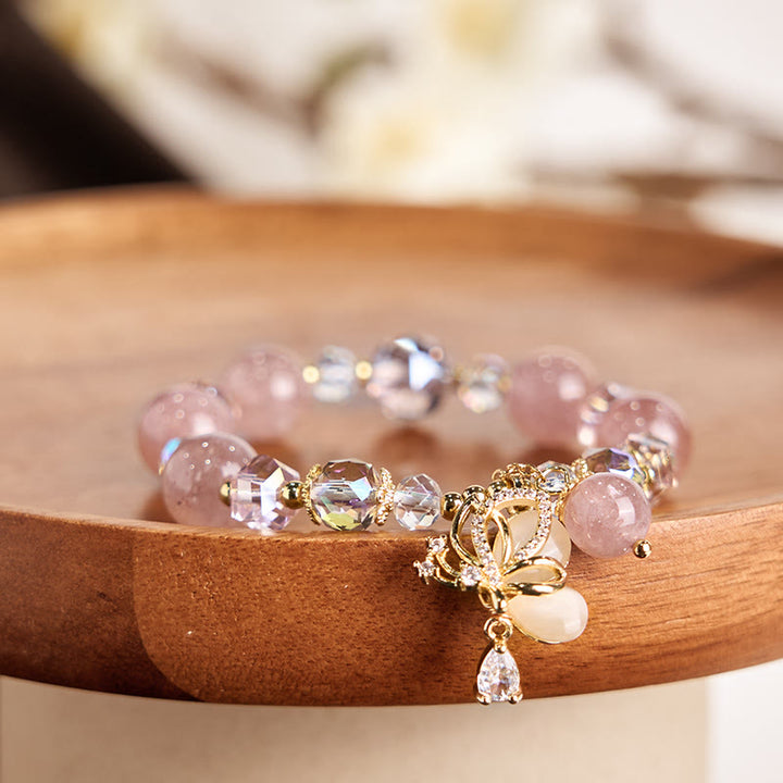 Buddha Stones天然ストロベリークォーツ バタフライ ヒーリングブレスレット