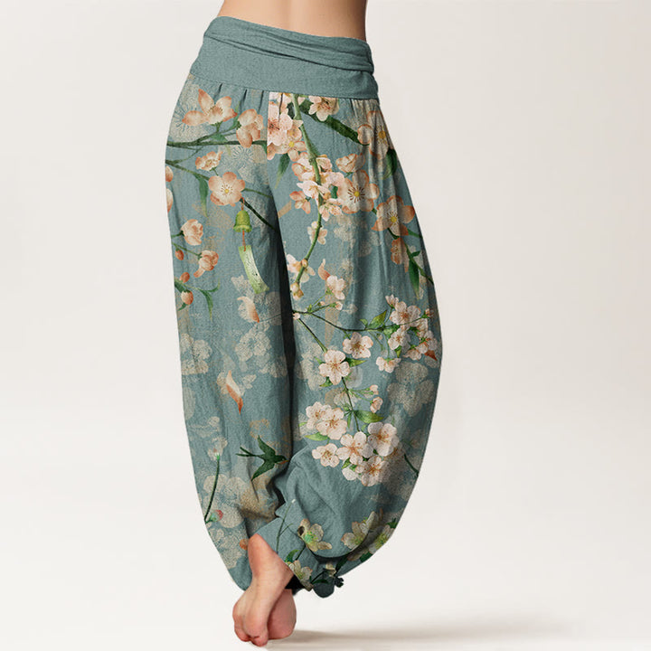 Buddha Stones、桃の花、フライング・ガチョウ柄、レディース、伸縮性ウエスト、ハーレムパンツ - image 3