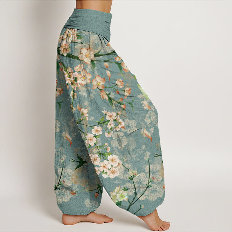 Buddha Stones、桃の花、フライング・ガチョウ柄、レディース、伸縮性ウエスト、ハーレムパンツ - image 2