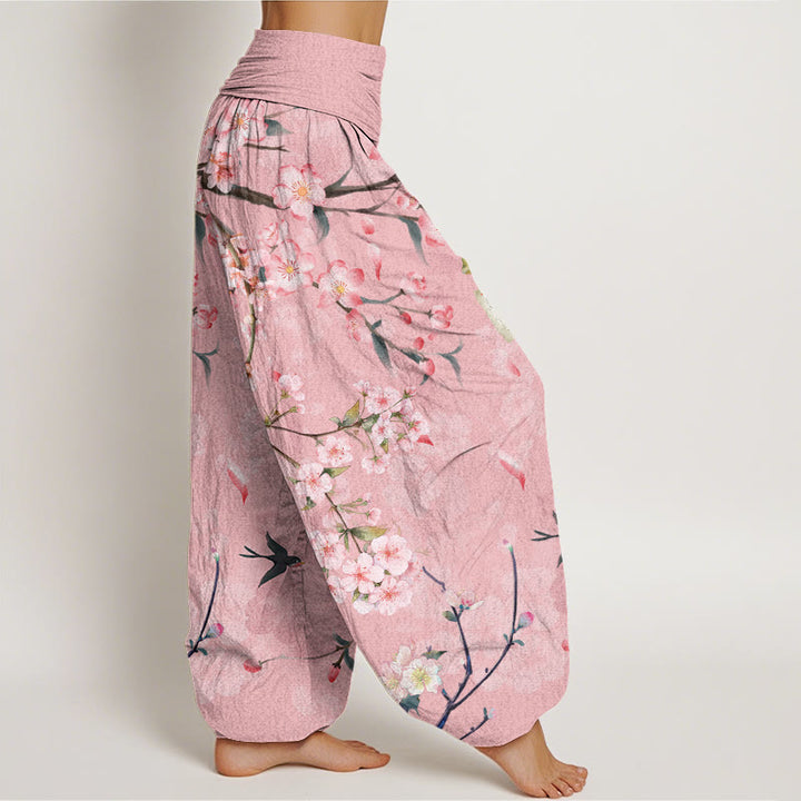 Buddha Stones、桃の花、フライング・ガチョウ柄、レディース、伸縮性ウエスト、ハーレムパンツ - image 6
