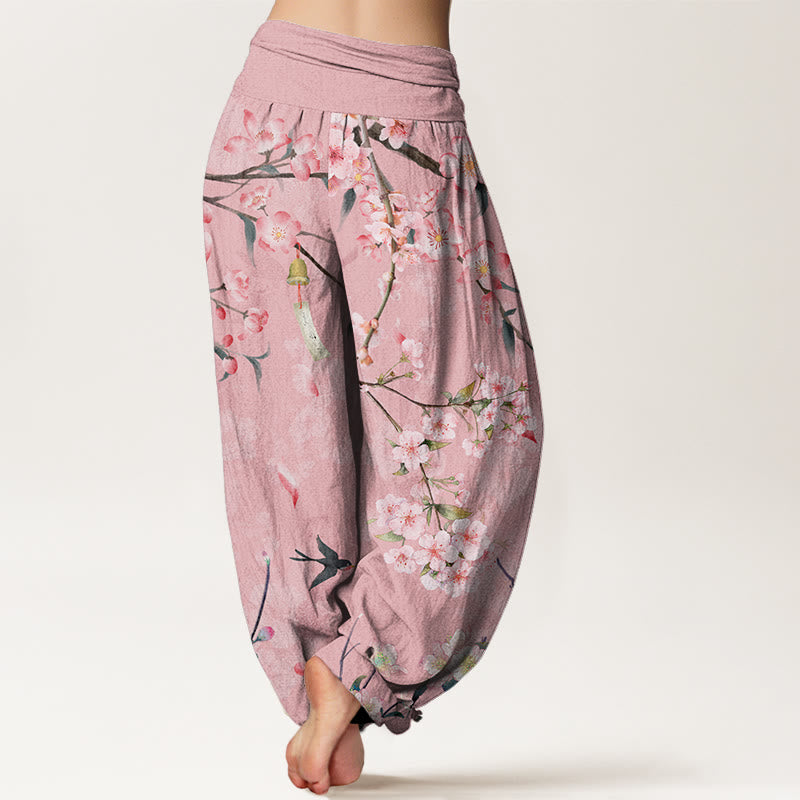 Buddha Stones、桃の花、フライング・ガチョウ柄、レディース、伸縮性ウエスト、ハーレムパンツ - image 7