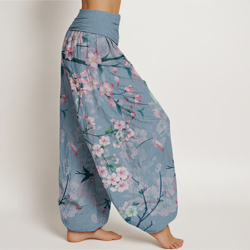 Buddha Stones、桃の花、フライング・ガチョウ柄、レディース、伸縮性ウエスト、ハーレムパンツ - image 9