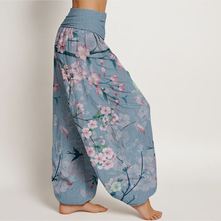 Buddha Stones、桃の花、フライング・ガチョウ柄、レディース、伸縮性ウエスト、ハーレムパンツ - image 9