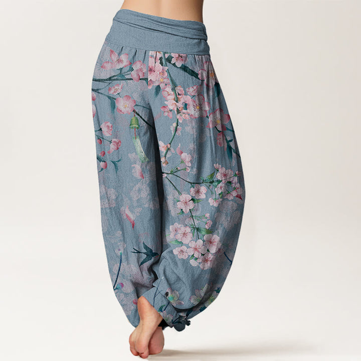 Buddha Stones、桃の花、フライング・ガチョウ柄、レディース、伸縮性ウエスト、ハーレムパンツ - image 10